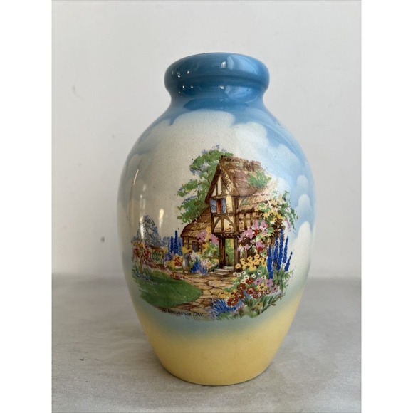 T. Lawrence Falcon Ware Vase #5171 Cottage Lupines England Vintage 1930s 7x5" - Picture 3 of 10